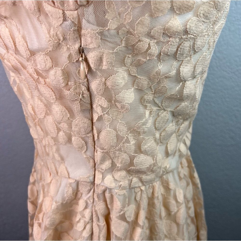 Free People Floral Mesh Lace Peach Lined Long Sleeve High Low Mini Dress Sz S - Picture 9 of 15